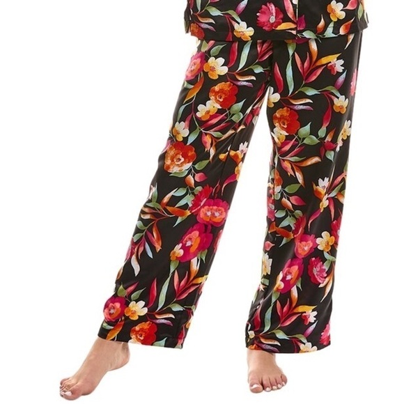 NWT Natori floral essential woven satin drawstring pant black multi medium - Picture 1 of 7